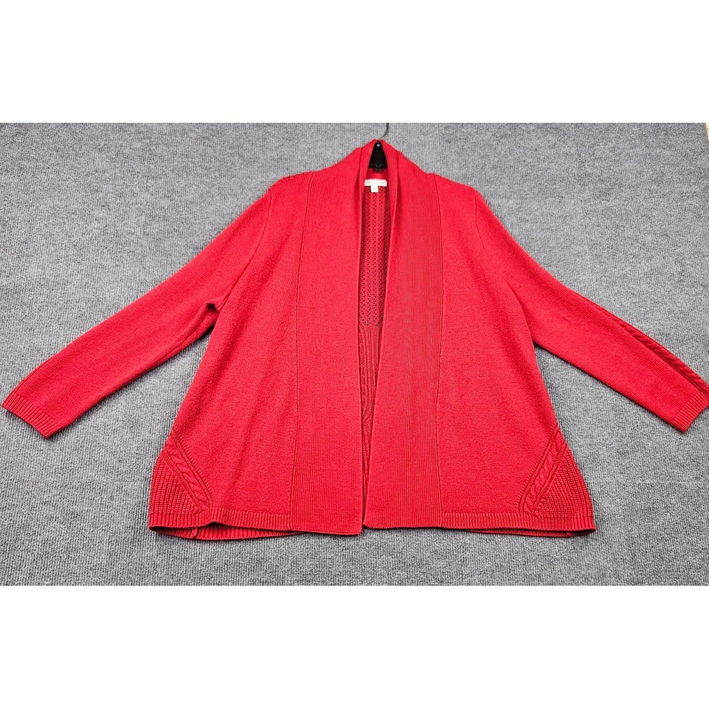 Notations Red Open Front Cardigan Sweater Shawl Collar Cable Knit 1X Holiday